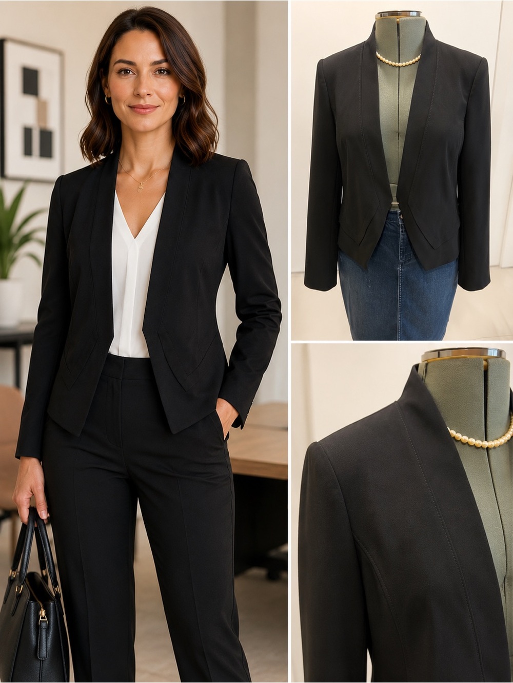 White House Black Market Black Open-Front Tailored Blazer size 10